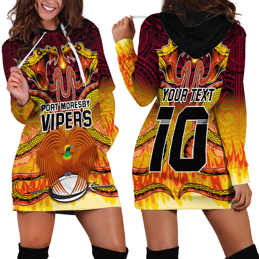 Custom PNG Port Moresby Vipers Rugby Hoodie Dress Fire Vipers Mix PNG Bird Polynesian Tattoo LT03 - Polynesian Pride