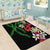 Hawaiian Tropical Flowers and Maile Pikake Area Rug Polynesian Tribal Pattern Black Color