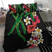 Hawaiian Tropical Flowers and Maile Pikake Bedding Set Polynesian Tribal Pattern Black Color