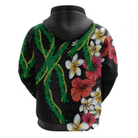 Hawaiian Tropical Flowers and Maile Pikake Hoodie Polynesian Tribal Pattern Black Color