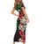 Hawaiian Tropical Flowers and Maile Pikake Short Sleeve Bodycon Dress Polynesian Tribal Pattern Black Color