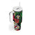 Hawaiian Tropical Flowers and Maile Pikake Tumbler With Handle Polynesian Tribal Pattern Black Color