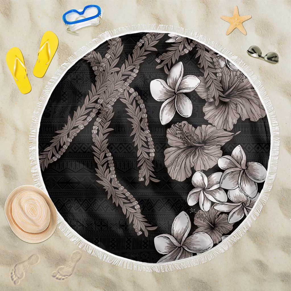 Hawaiian Tropical Flowers and Maile Pikake Beach Blanket Polynesian Tribal Pattern Grayscale Mode