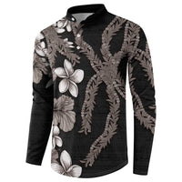 Hawaiian Tropical Flowers and Maile Pikake Button Sweatshirt Polynesian Tribal Pattern Grayscale Mode