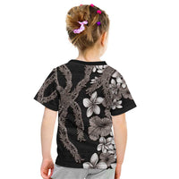 Hawaiian Tropical Flowers and Maile Pikake Kid T Shirt Polynesian Tribal Pattern Grayscale Mode