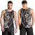 Hawaiian Tropical Flowers and Maile Pikake Men Tank Top Polynesian Tribal Pattern Grayscale Mode