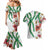 Hawaiian Tropical Flowers and Maile Pikake Couples Matching Mermaid Dress and Hawaiian Shirt Polynesian Tribal Pattern White Color