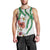 Hawaiian Tropical Flowers and Maile Pikake Men Tank Top Polynesian Tribal Pattern White Color