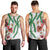 Hawaiian Tropical Flowers and Maile Pikake Men Tank Top Polynesian Tribal Pattern White Color