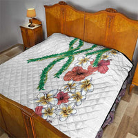 Hawaiian Tropical Flowers and Maile Pikake Quilt Polynesian Tribal Pattern White Color