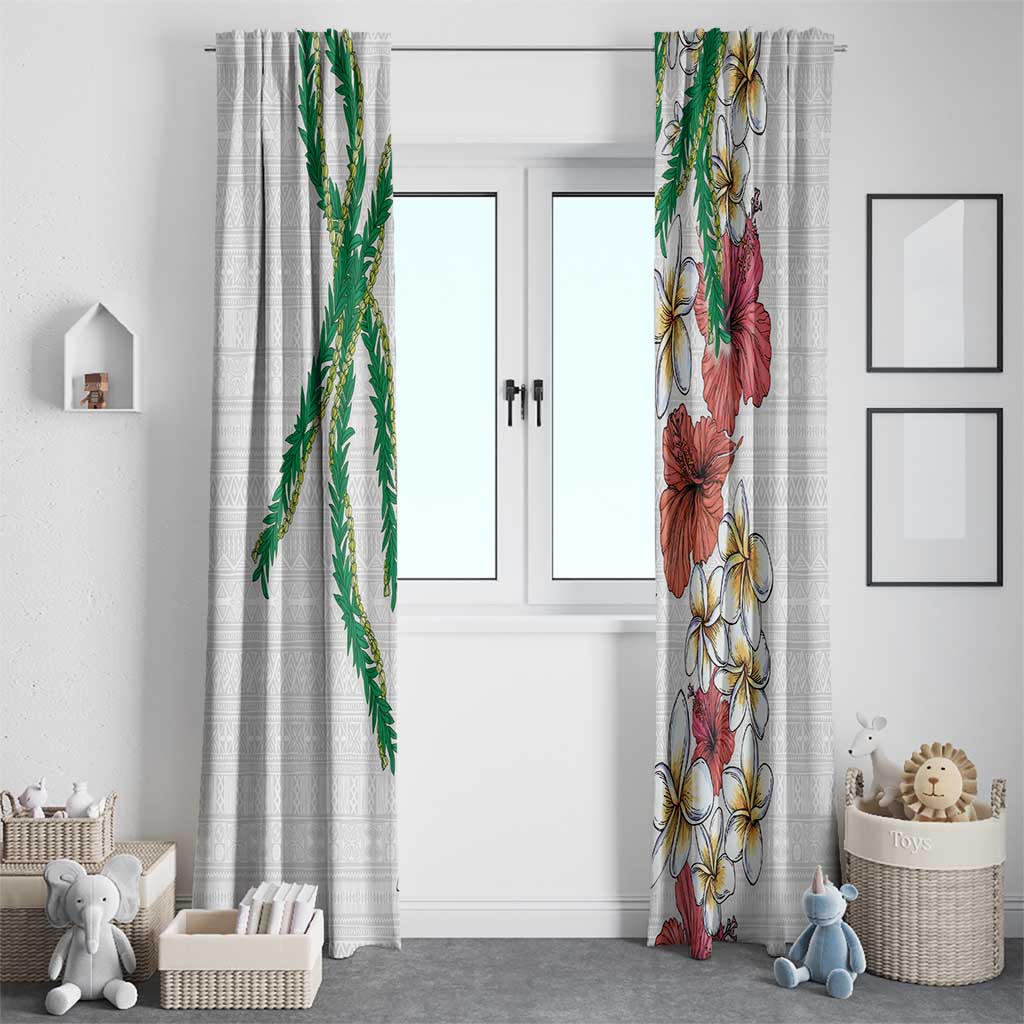 Hawaiian Tropical Flowers and Maile Pikake Window Curtain Polynesian Tribal Pattern White Color