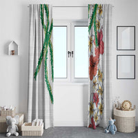 Hawaiian Tropical Flowers and Maile Pikake Window Curtain Polynesian Tribal Pattern White Color