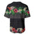 Hawaiian Tropical Flowers and Tribal Polynesian Tattoo Baseball Jersey Black Color