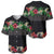 Hawaiian Tropical Flowers and Tribal Polynesian Tattoo Baseball Jersey Black Color