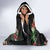 Hawaiian Tropical Flowers and Tribal Polynesian Tattoo Hooded Blanket Black Color