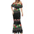 Hawaiian Tropical Flowers and Tribal Polynesian Tattoo Mermaid Dress Black Color