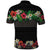 Hawaiian Tropical Flowers and Tribal Polynesian Tattoo Polo Shirt Black Color