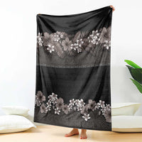 Hawaiian Tropical Flowers and Tribal Polynesian Tattoo Blanket Grayscale Mode
