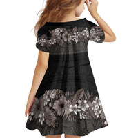 Hawaiian Tropical Flowers and Tribal Polynesian Tattoo Family Matching Tank Maxi Dress and Hawaiian Shirt Grayscale Mode