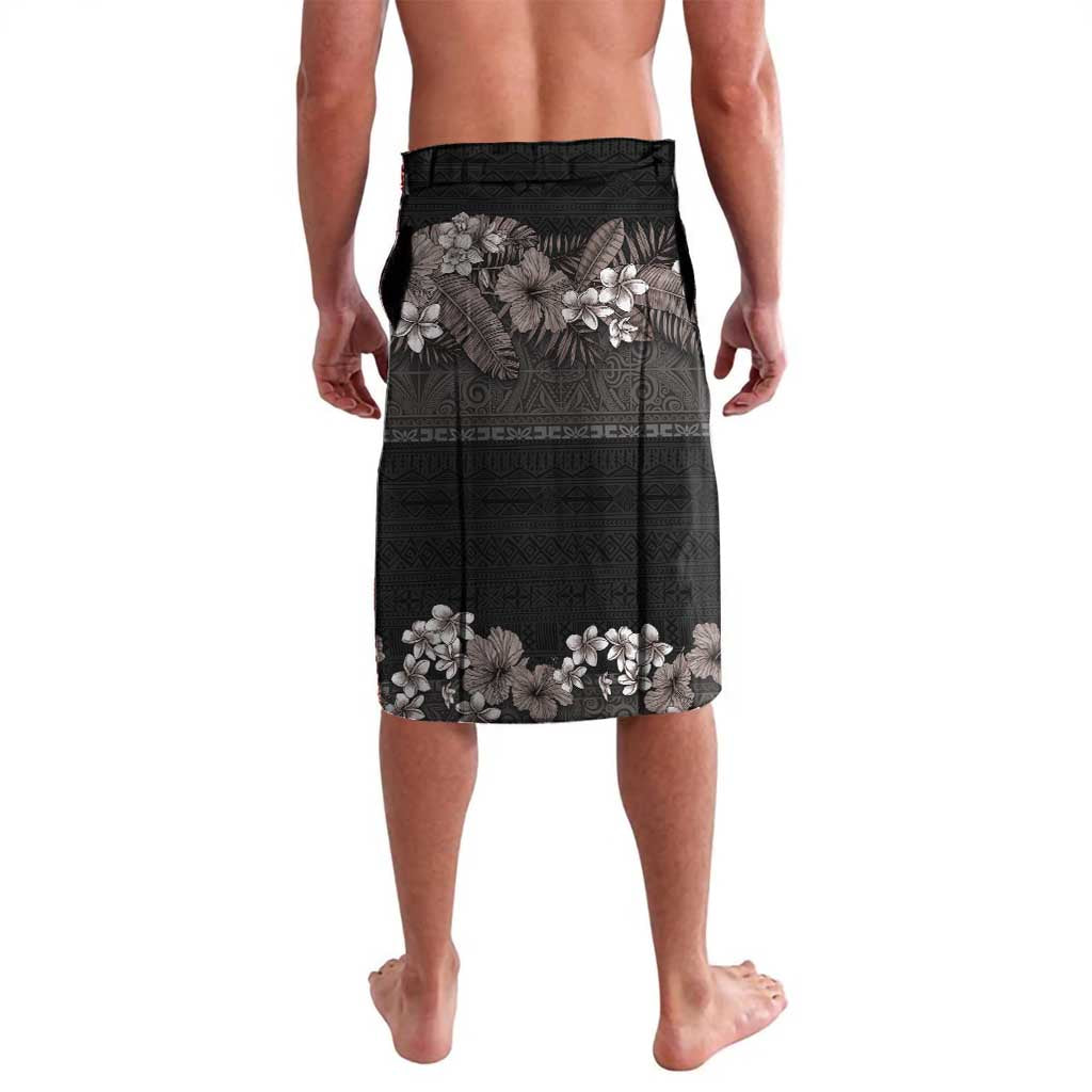 Hawaiian Tropical Flowers and Tribal Polynesian Tattoo Lavalava Grayscale Mode