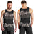 Hawaiian Tropical Flowers and Tribal Polynesian Tattoo Men Tank Top Grayscale Mode