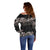 Hawaiian Tropical Flowers and Tribal Polynesian Tattoo Off Shoulder Sweater Grayscale Mode