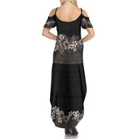 Hawaiian Tropical Flowers and Tribal Polynesian Tattoo Summer Maxi Dress Grayscale Mode