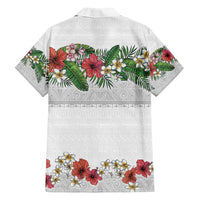 Hawaiian Tropical Flowers and Tribal Polynesian Tattoo Family Matching Puletasi and Hawaiian Shirt White Color