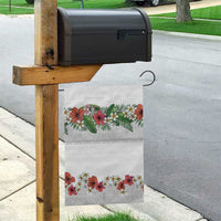 Hawaiian Tropical Flowers and Tribal Polynesian Tattoo Garden Flag White Color