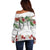 Hawaiian Tropical Flowers and Tribal Polynesian Tattoo Off Shoulder Sweater White Color