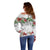 Hawaiian Tropical Flowers and Tribal Polynesian Tattoo Off Shoulder Sweater White Color