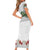 Hawaiian Tropical Flowers and Tribal Polynesian Tattoo Short Sleeve Bodycon Dress White Color