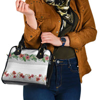 Hawaiian Tropical Flowers and Tribal Polynesian Tattoo Shoulder Handbag White Color