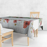 Hawaiian Tropical Flowers and Tribal Polynesian Tattoo Tablecloth White Color