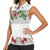 Hawaiian Tropical Flowers and Tribal Polynesian Tattoo Women Sleeveless Polo Shirt White Color