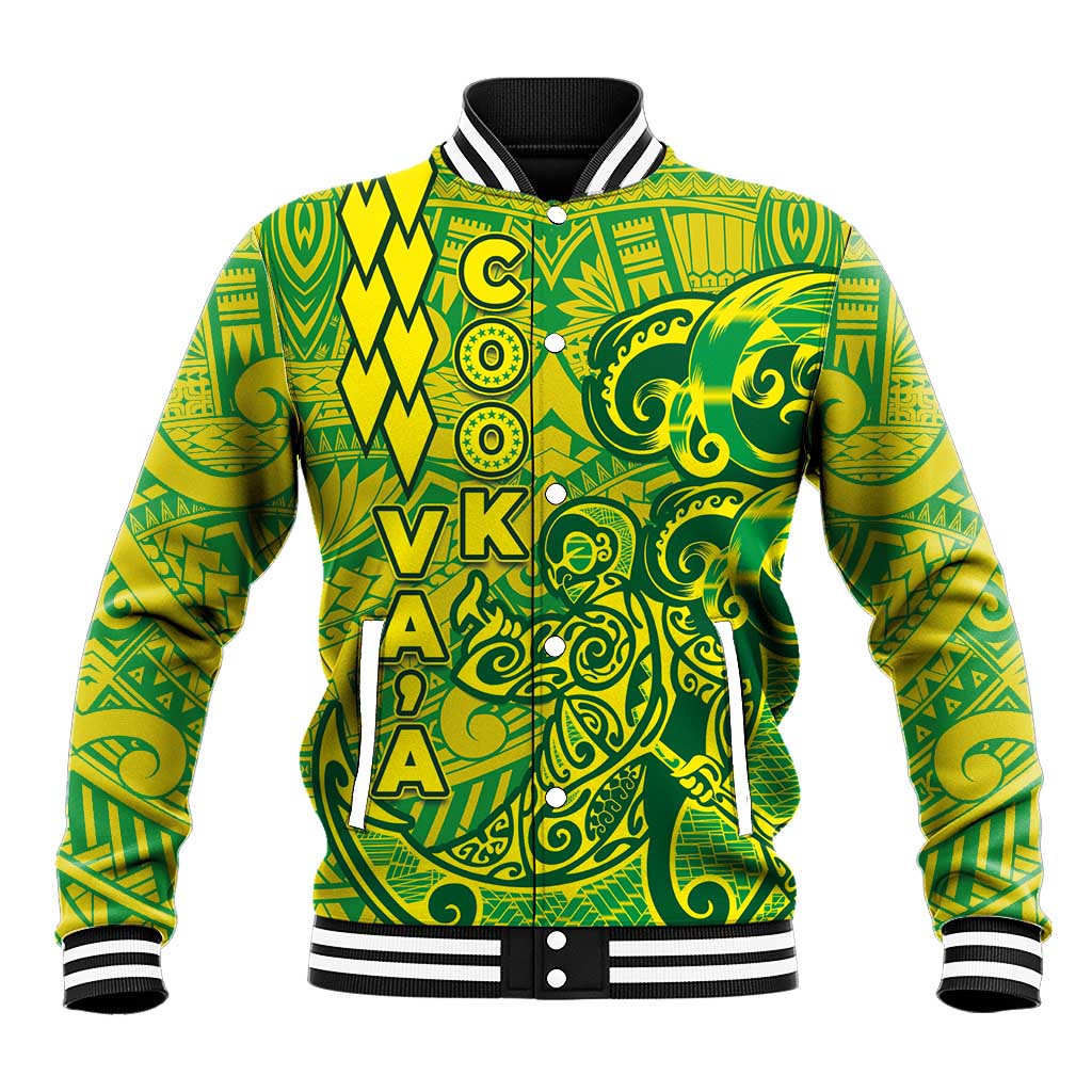Cook Islands Va'a Polynesian Art Tattoo Baseball Jacket National Color LT03 Unisex Green - Yellow - Polynesian Pride