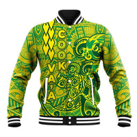 Cook Islands Va'a Polynesian Art Tattoo Baseball Jacket National Color LT03 Unisex Green - Yellow - Polynesian Pride