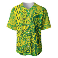 Cook Islands Va'a Polynesian Art Tattoo Baseball Jersey National Color LT03 Green - Yellow - Polynesian Pride