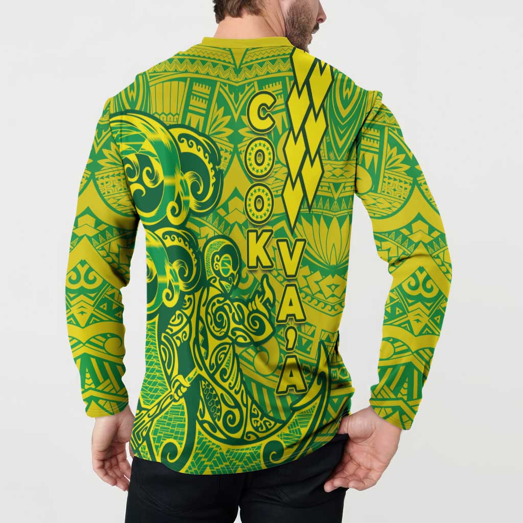 Cook Islands Va'a Polynesian Art Tattoo Button Sweatshirt National Color LT03 - Polynesian Pride