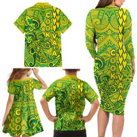 Cook Islands Va'a Polynesian Art Tattoo Family Matching Long Sleeve Bodycon Dress and Hawaiian Shirt National Color LT03 - Polynesian Pride