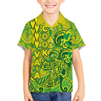 Cook Islands Va'a Polynesian Art Tattoo Family Matching Off Shoulder Short Dress and Hawaiian Shirt National Color LT03 Son's Shirt Green - Yellow - Polynesian Pride