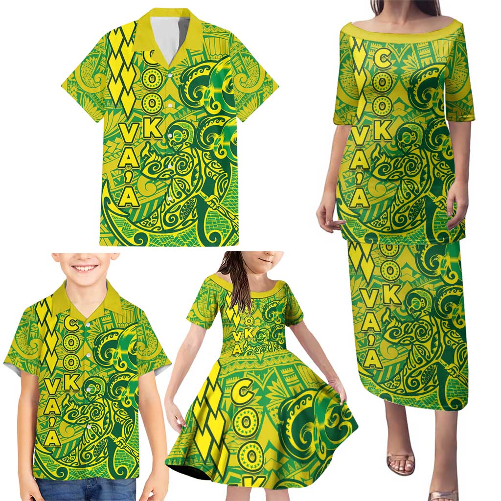 Cook Islands Va'a Polynesian Art Tattoo Family Matching Puletasi and Hawaiian Shirt National Color LT03 - Polynesian Pride