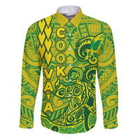 Cook Islands Va'a Polynesian Art Tattoo Family Matching Tank Maxi Dress and Hawaiian Shirt National Color LT03 Dad's Shirt - Long Sleeve Green - Yellow - Polynesian Pride