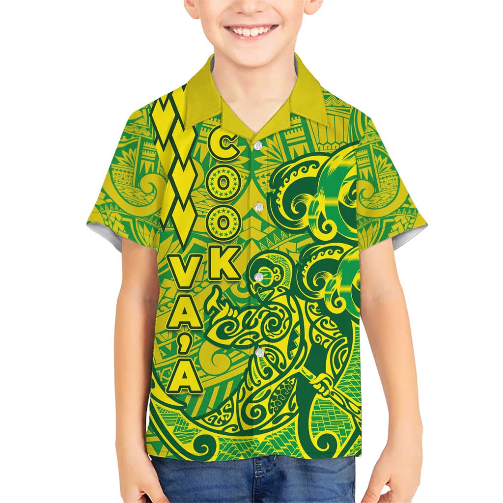Cook Islands Va'a Polynesian Art Tattoo Kid Hawaiian Shirt National Color LT03 Kid Green - Yellow - Polynesian Pride