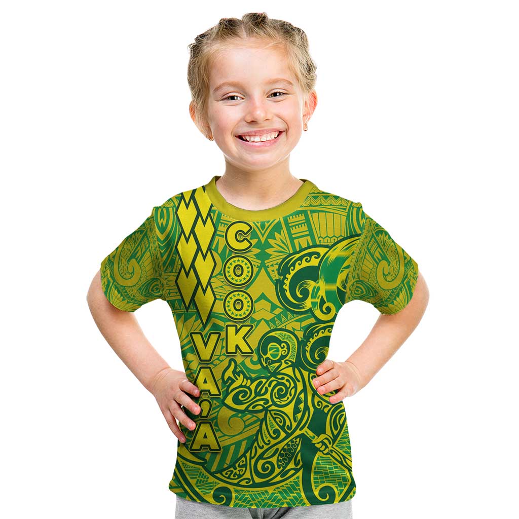 Cook Islands Va'a Polynesian Art Tattoo Kid T Shirt National Color LT03 Green - Yellow - Polynesian Pride