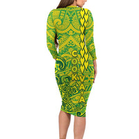 Cook Islands Vaa Polynesian Art Tattoo Long Sleeve Bodycon Dress National Color
