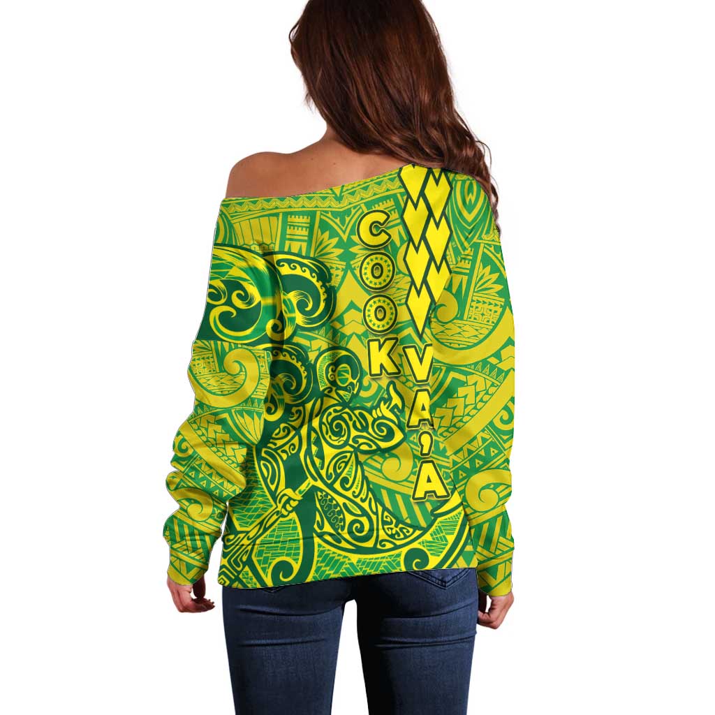 Cook Islands Vaa Polynesian Art Tattoo Off Shoulder Sweater National Color