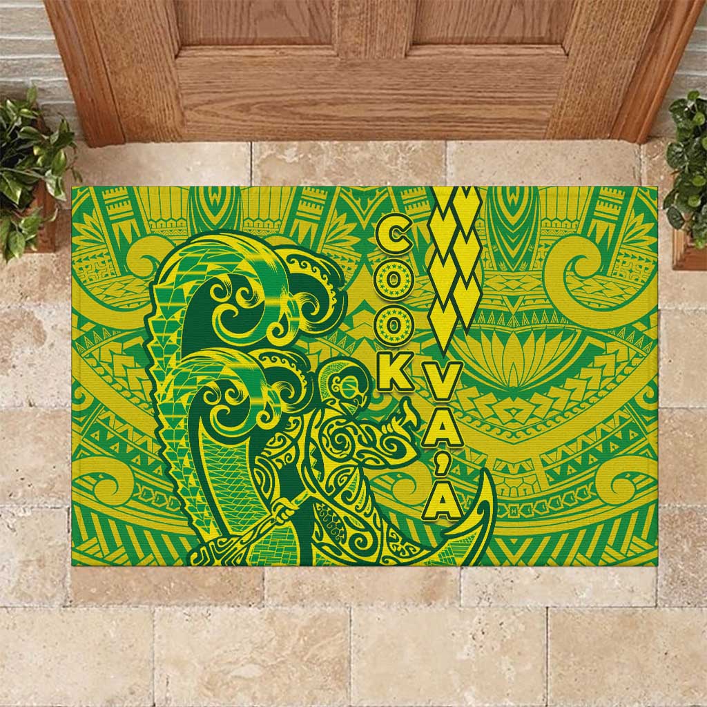 Cook Islands Va'a Polynesian Art Tattoo Rubber Doormat National Color LT03 Green - Yellow - Polynesian Pride