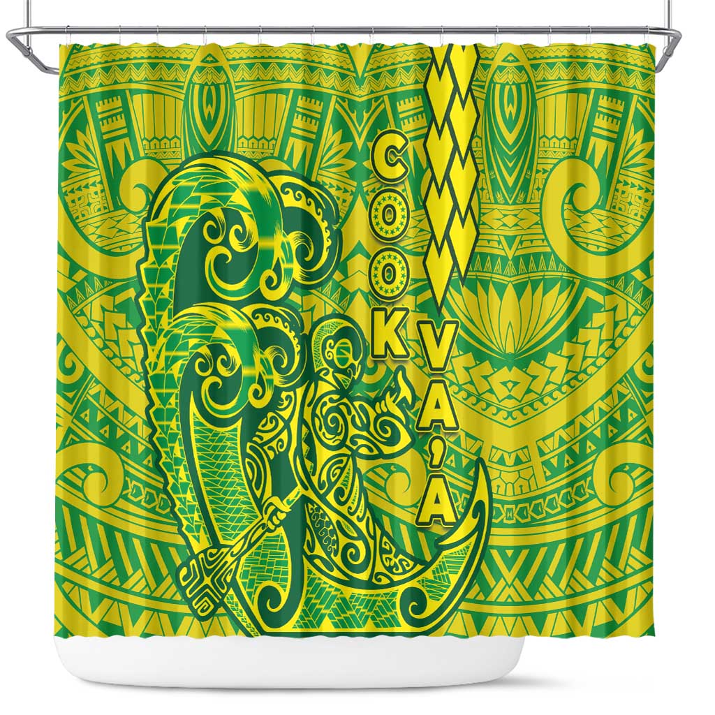 Cook Islands Va'a Polynesian Art Tattoo Shower Curtain National Color LT03 Green - Yellow - Polynesian Pride