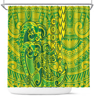 Cook Islands Va'a Polynesian Art Tattoo Shower Curtain National Color LT03 Green - Yellow - Polynesian Pride